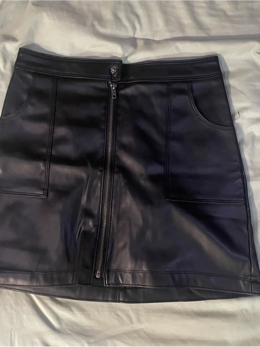 Black Faux Leather Front-Zip Mini Skirt